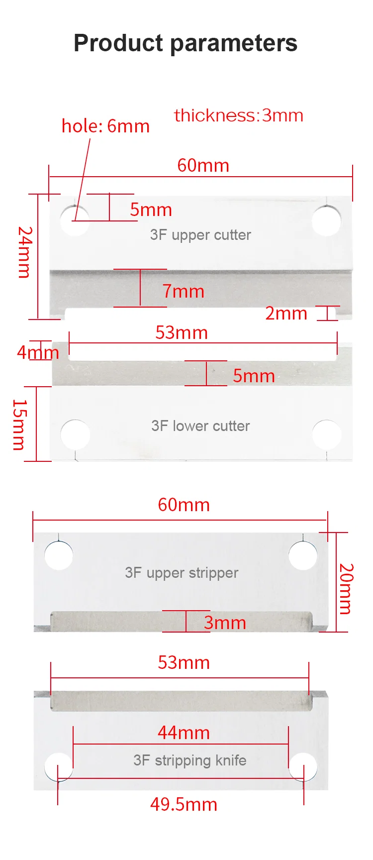 Wire stripper blade, vertical electric skinning blade, 3F core wire cutter blade, pneumatic skinning machine blade Wire stripper blade, vertical electric skinning blade, 3F core wire cutter blade, pneumatic skinning machine blade